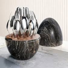 CUBIERTOS HUEVOS MARMOL NEGRO